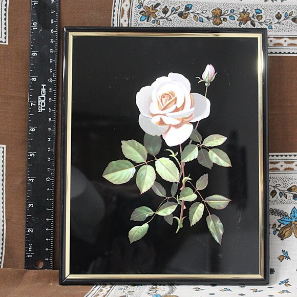 Vintage Kafka Hand-Etched Glass Art – Roses – Framed 8.5" x 11" - Picture 5 of 7